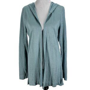 Tahari Hooded Linen Cardigan Womens Sz L Blue Long Sleeve Open Front Lightweight